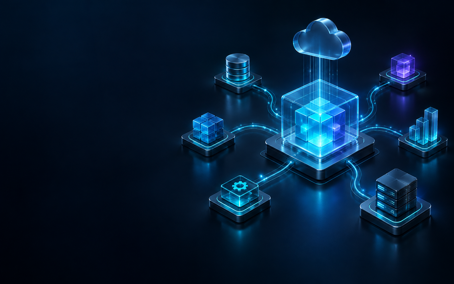 Núcleo digital conectado a diferentes módulos de tecnologia